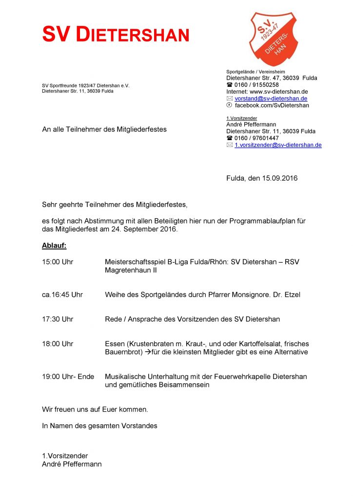 Ablaufplan Mitgliederfest